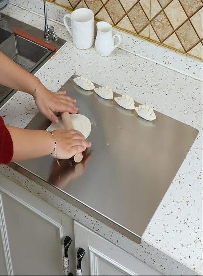 COOKVITA لوح تقطيع من الفولاذ المقاوم للصدأ من COOKVITA للمطبخ | سطح متعدد الاستخدامات | مانع للانزلاق | مقاوم للصدأ | حافة دائرية | لوح تقطيع للفواكه والخضراوات واللحوم والأسماك (41 × 31 - كبير) - Image 1